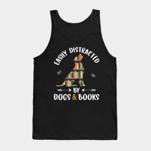 Easily Distracted By Dog And Books Funny Reading Lover Girls Tank Top